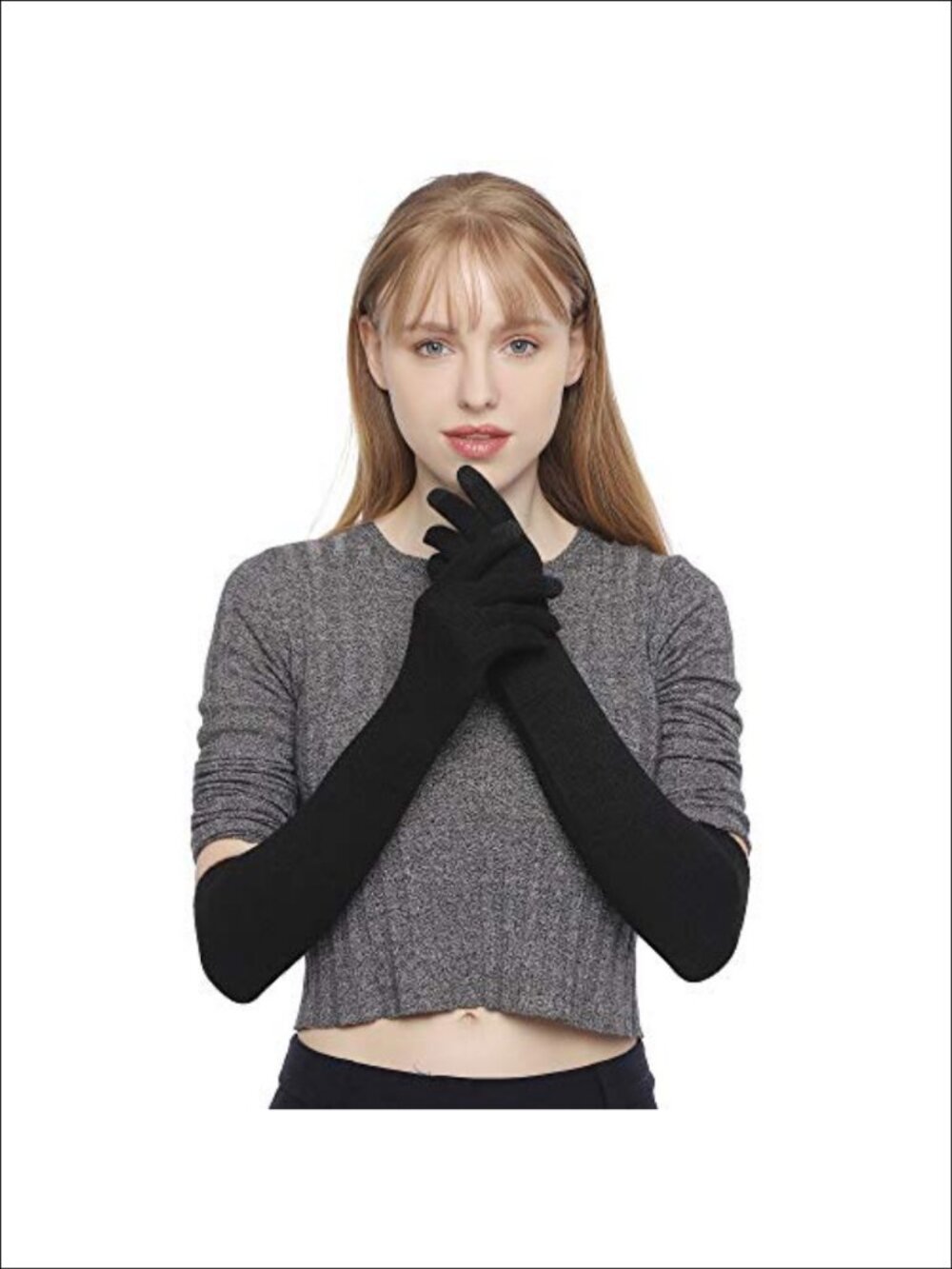 Wool Blend Long Knit Gloves Elbow Length Touchscreen Winter Arm Warmers